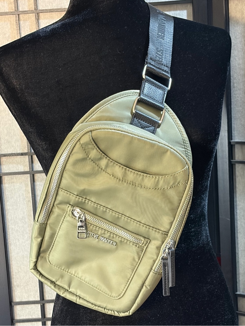 Steve Madden Olive Green Black sling backpack one strap Crossbody Bromano Bag